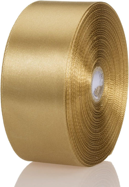 1 1/2 Inch Champagne Gold Solid Satin Ribbon, 50 Yards Craft Fabric for Gift Wrapping & Wedding Party Decoration