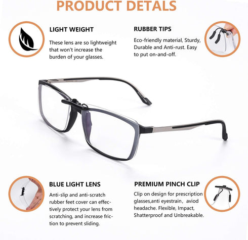 FONHCOO Clip-on Blue Light Blocking Glasses - Night Driving Sunglasses 2 Pack, Lens over Prescription Glasses for Women