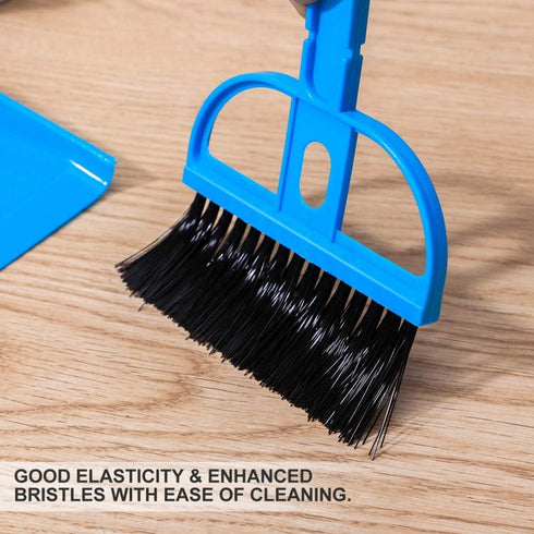 Mini Dustpan and Broom Set, Portable Plastic Brush Set (Blue) for Desk, Home, Kitchen, Small Animal Cleaning