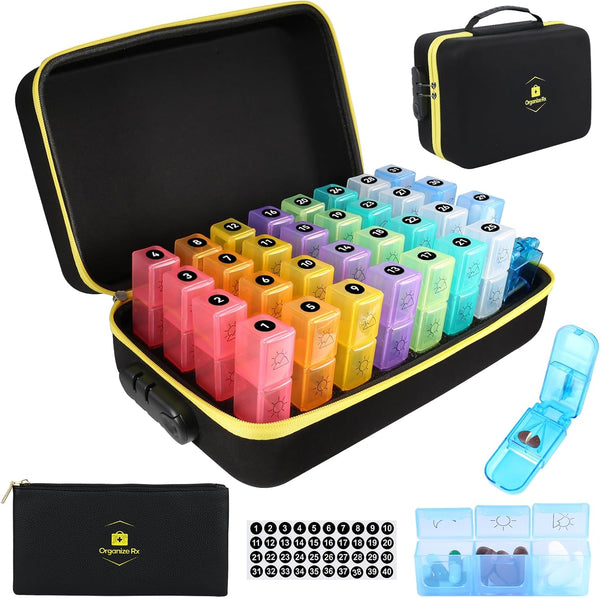 Organize Rx Lockable Monthly Pill Organizer 3 Times a Day, One Month Pill Box