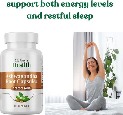 ME GUSTA HEALTH 1300mg, Immune 90 Ashwagandha Root Powder Capsules Capsule Metabolism Support for Women and Men, & Mood