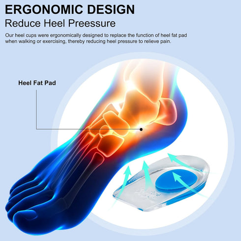 8 Pack Gel Heel Cushions - Heel Inserts for Pain Relief, Gel Cups for Plantar Fasciitis & Sore Heels