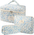 3 Pcs Cotton Quilted Makeup Bag Set, Floral Makeup Bag, Cute Travel Cosmetic Organizer for Women Girls
