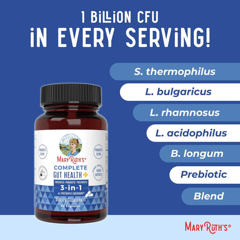 MaryRuth's 3-in-1 Probiotics for Complete Gut Health Supplement for Women & Men, 50 Billion CFU, 30 Count