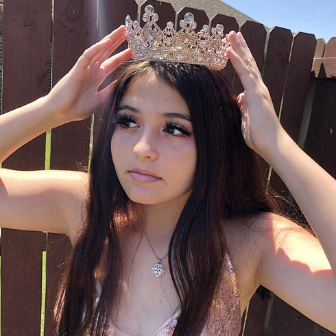 S SNUOY Rose Gold Crowns for Women - Full Round Crystal Queen Tiaras & Pageant Party Costume Headbands