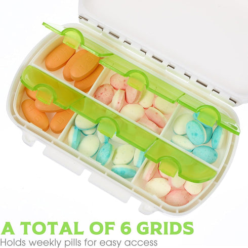 SWETRACE Portable Slot Weekly Pill Organizer Box Rotated Vitamin Medicine Case for Travel and Home Use Green Compact