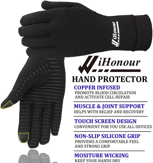 2-Pairs Pack Copper Full Finger Compression Gloves, Copper Arthritis Gloves for Women & Men Relieve Pain from Arthritis Pain, Swelling and Rheumatoid, and Everyday Hands Support (Small (Pack of 2))