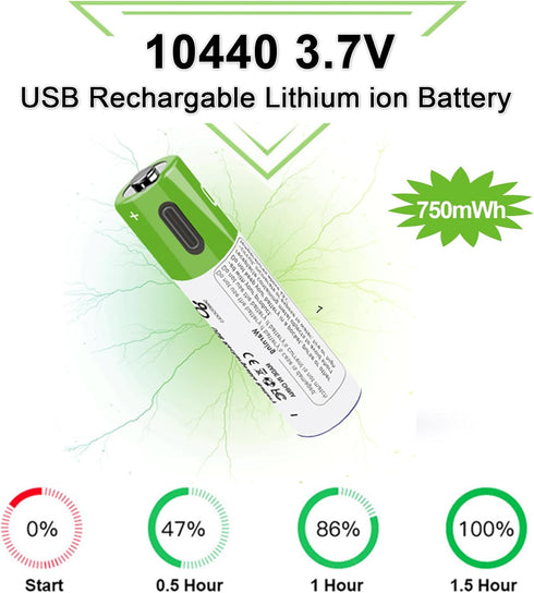 4 Pack Rechargeable 10440 Batteries, Lithium 10440 Batteries(Not AAA Batteries) Rechargeable Lithium Ion 3.7 Volts 10440 Battery with 4 in 1 USB Type C Charger,750mWh