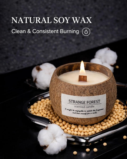 JUSHA 50 Gardenia Bloom Coconut Shell Scented Candle, Natural Soy Wax Wooden Wick Candle, Handmade Non Toxic