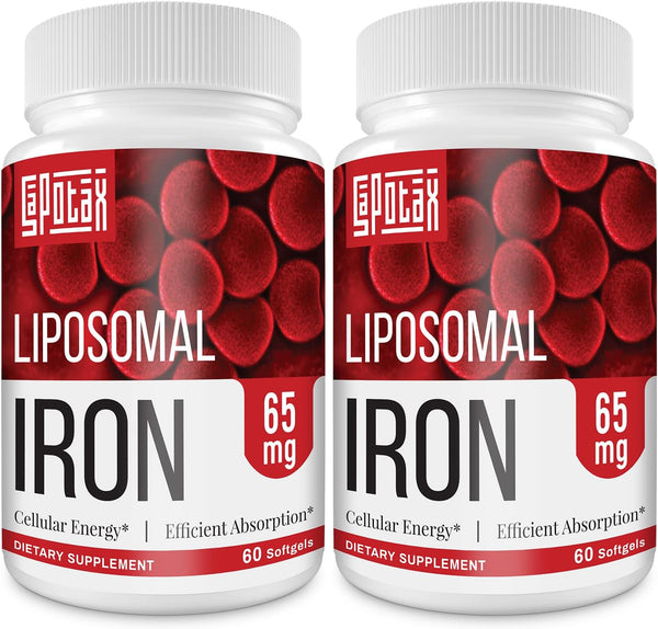Liposomal Fe Iron Supplement for Women, 65 mg Iron with Folic Acid & Vitamin B12, 60 Softgels, 2 Bottles