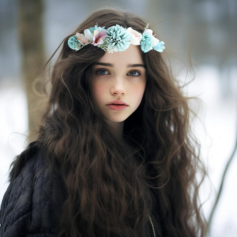 Vivivalue Boho Flower Headband Women Floral Crown Hair Wreath with Ribbon for Wedding Party Festival Photos Blue