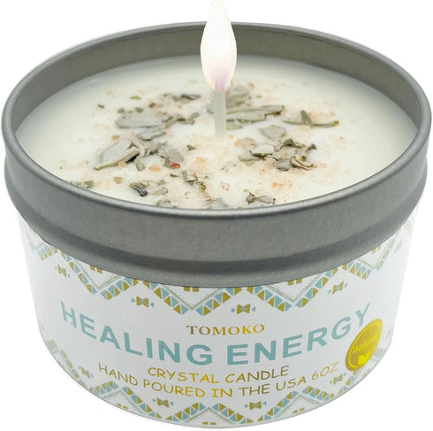 White Sage Candle, Sage Leaf, Himalayan Crystal Salt & Essential Oil, Healing