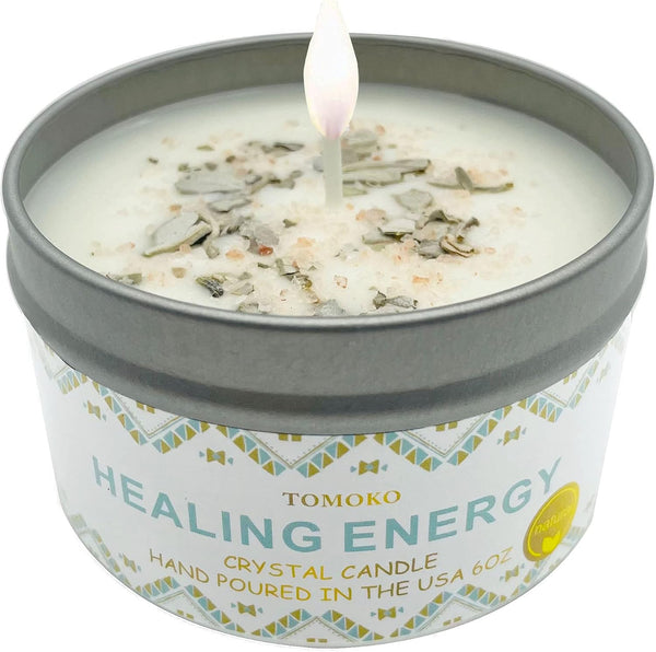 White Sage Candle, Sage Leaf, Himalayan Crystal Salt & Essential Oil, Healing
