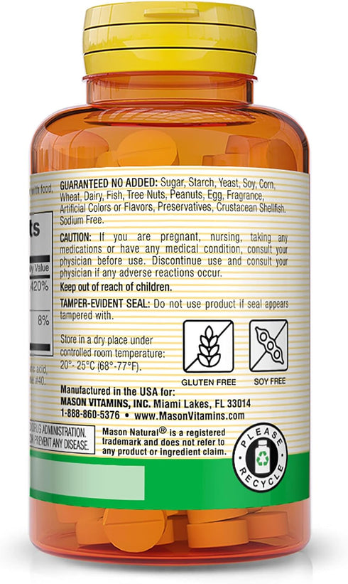 MASON NATURAL Vitamin B12 250 mcg with Calcium, 100 Tablets, Supports Nerve Function