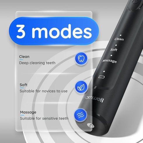 mornwell Electric Toothbrush, USB Fast Charging, 3 Modes, Rechargeable Spin Toothbrushes for Adults & Kids