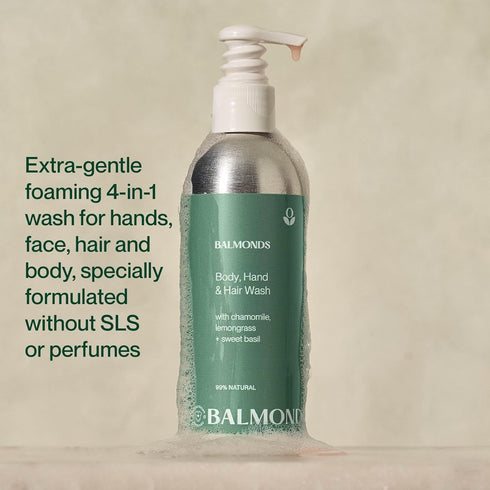 Balmonds Body, Hand & Hair Wash - 100% Natural Shampoo & Body Wash for Dry & Sensitive Skin, Vegan & Cruelty Free (7.1
