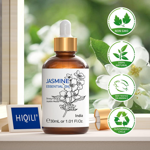 HIQILI Jasmine Essential Oil, 1 Fl Oz - 100% Pure Natural for Diffuser, Hair, Skin, Perfume Making