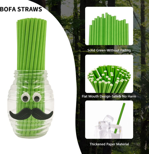 Green Paper Drinking Straws, 7.75 inch, 100 Pack Christmas Green Recyclable Eco Friendly Disposable Drinking Straw for