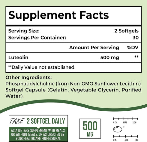 Liposomal Luteolin 500MG - Maximum Absorption Flavonoid Supplement, 60 Softgels, Non-GMO, Gluten Free