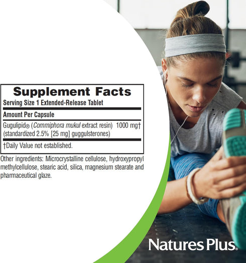 Natures Plus Herbal Actives Gugulipid, 1000 mg, 2.5% Guggulsterones, 30 Vegan Tablets, Ayurvedic Supplement