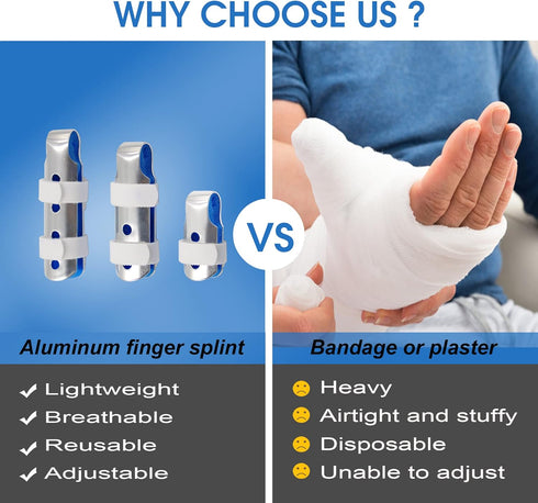 Finger Splints Thumb Splint for Broken Fingers - Adjustable Aluminum Stabilization for Mallet/Trigger Fingers,