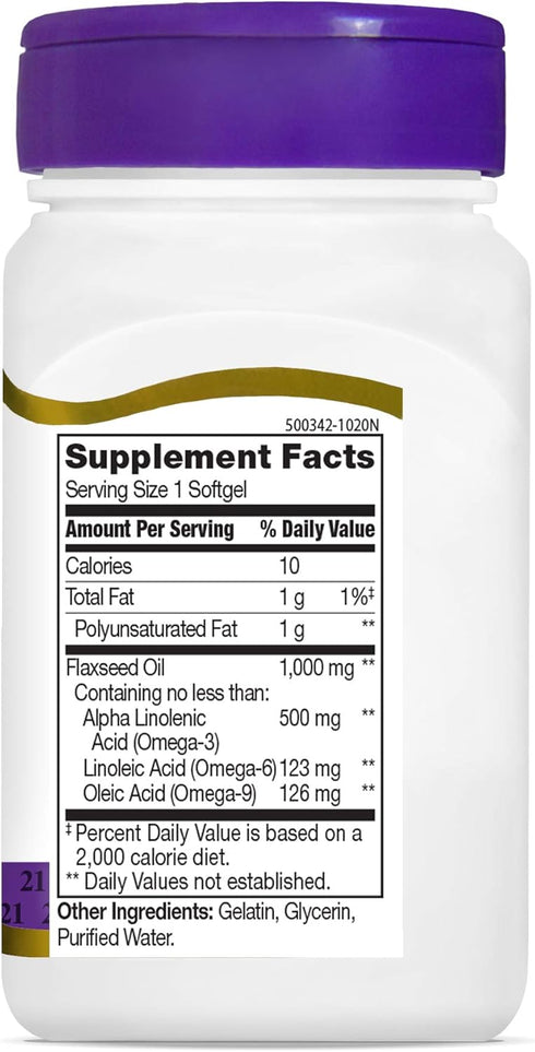 21st Century Flaxseed Oil 1000 mg Softgels, 60 Count for Daily Health