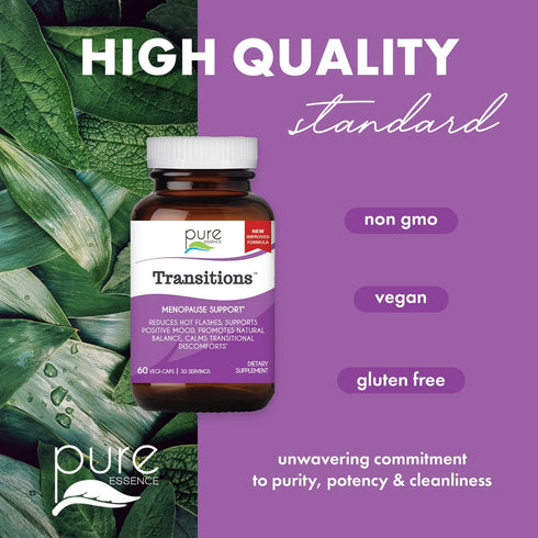 PURE ESSENCE LABS Transitions Vitamins for Women, 60 Capsules, Natural Menopause Relief Supplement for Hormone Balance