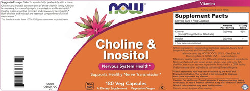 NOW Choline & Inositol, 180 Veg Capsules