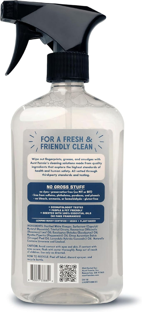 Pack 1 Aunt Fannie's Stainless Steel Spray Cleaner, Powered by Vinegar, Fingerprint and Residue Remover
