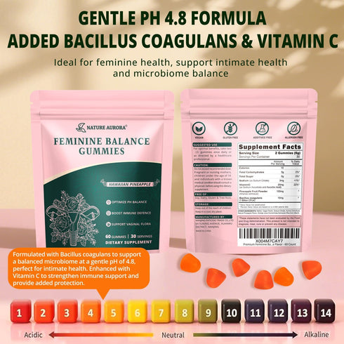 Nature Aurora Gummies Immune 60 Count Premium Feminine Balance - Women's pH Balance & Vaginal Probiotics Support