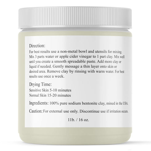 Plant Guru Indian Healing Clay 1 lb. - 100% Natural Sodium Bentonite Clay Powder - Deep Pore Cleansing Facial And Body Mask - Detox Clay for Face, Hair, Acne, and Bath.