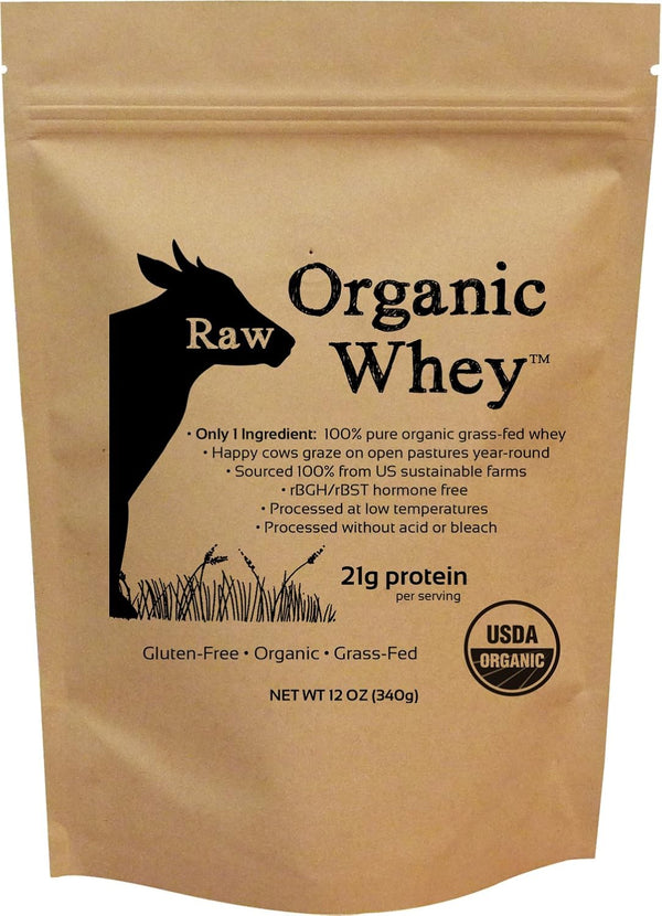 Raw Organic Whey - USDA Certified Organic Whey Protein Powder, 100% Grass Fed, Unflavored, 12 OZ