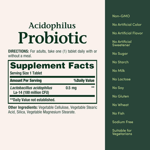 Health,100 Organisms,Vegetarian,1 Day,120 Tablets,(Pack 2) Nature's Bounty Lactobacillus Acidophilus Probiotic