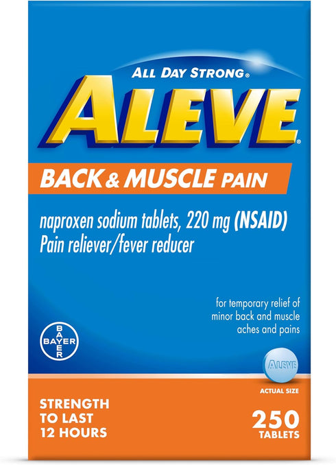 Aleve Pain Relief Tablets, Naproxen Sodium, Fever Reducer Medicine for Body, 250 Count