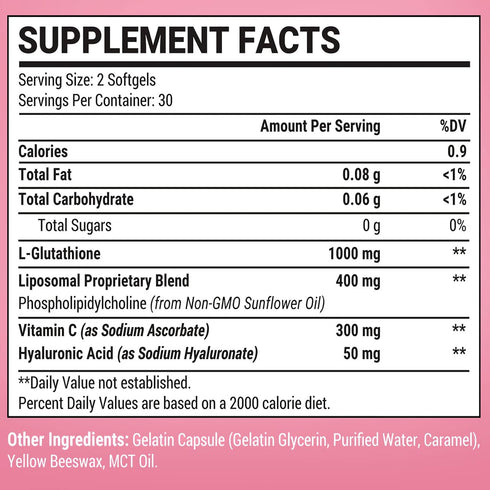 Liposomal Glutathione Softgels 1500MG, Reduced Glutathione Supplement with Vitamin C, Better Absorption, Non-GMO Powerful Antioxidant for Aging Defense, Immune System, 60 Softgels