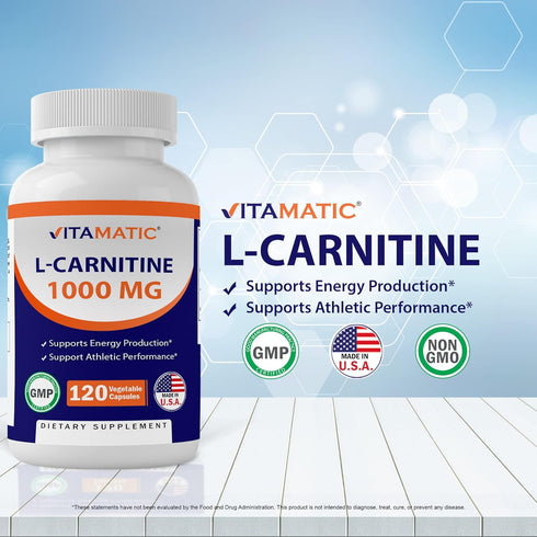 Vitamatic L-Carnitine Fumarate 1000 mg, 120 Vegetable Capsules (2 Bottles)