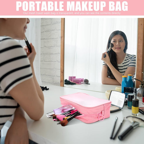 Weewooday 4 Pcs Mesh Makeup Bag, Mini Portable Travel Toiletry Pouch for Daily Accessories (Pink)