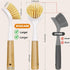 Set 2 Pack Dish Brush with Bamboo Handle, Kitchen Brushes for Cleaning Pot, Sink and Stove, Skillet Scrubber with Tough