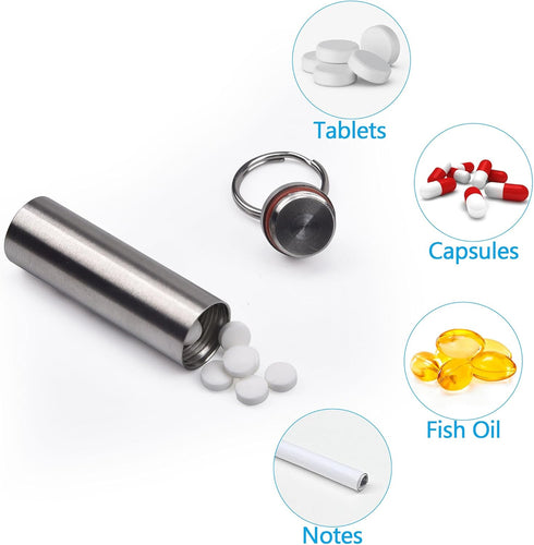 aiGear Mini Pill Case, Stainless Steel 0.48 Inch Inner Diameter, Waterproof Keychain Pill Holder for EDC Outdoor Travel