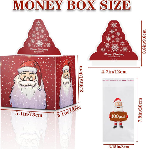Jaywayang 2PCS 100Pcs Christmas Surprise Money Box for Cash Gift, Merry Christmas Money Gift Box with Card and Cash