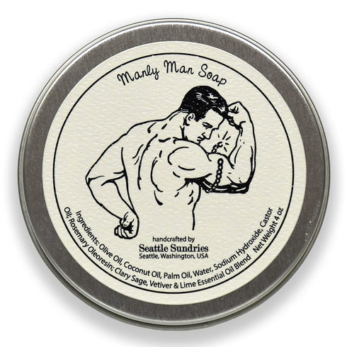 Manly Man Soap Bar, Gift for Dad - 1 (4oz) Handmade Natural Mens Bar Soap in Retro Gift Tin