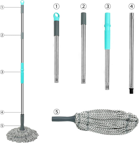Self Wringing Mop for Floor Cleaning, Easy Squeeze Twist Mop with 52.5 Inch Long Handle, Heavy Duty Wet Mop
