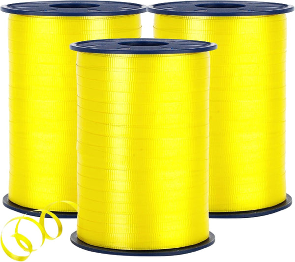 Morex Ribbon 253/5-605 Crimped Curling, 3/16" X 1500 YD (3-Pack) for Gift Wrapping, Yellow, Birthday Decorations