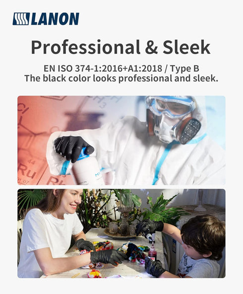 LANON Black Nitrile Disposable Gloves, 6-mil, Large, Food-Safe, Powder-Free, Heavy-Duty, Latex-Free, Textured Fingertips