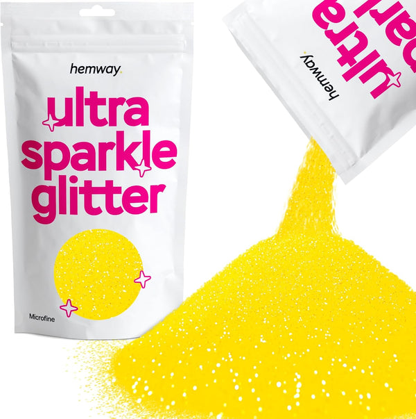 Hemway Ultra Sparkle Glitter - Fluorescent Yellow | 100g Microfine Metallic Flakes for Resin & Epoxy Crafts