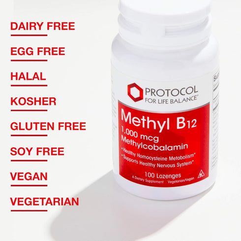 Protocol Methyl B12 1,000mcg - Supports Brain Health & Healthy Nervous System* - 100 Lozenges, Kosher, Halal & Vegan