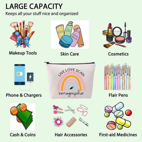 FOTAP Sonographer Cosmetic Bag Survival Kit for Radiologist Gift, Live Love Scan Zipper Pouch