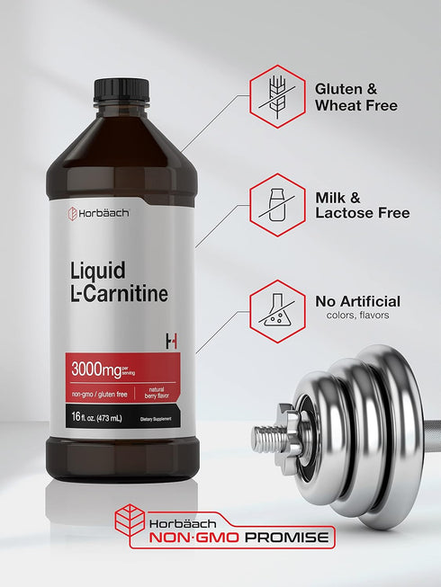 Horbaach L-Carnitine Liquid 3000mg | 16 fl oz | Berry Flavor | Vegetarian Non-GMO Gluten Free Supplement