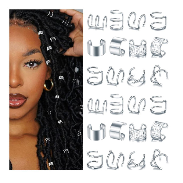 NAISKA 24PCS Hair Jewelry for Braids, Crystal Rhinestone Loc Dreadlock Accessories, Metal Alloy Braid Clips