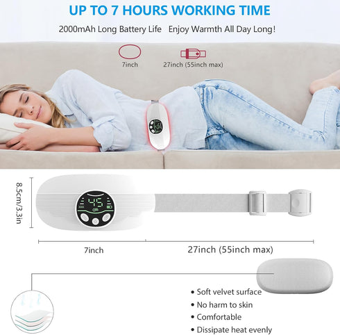 Electric Heating Pad for Period Cramps, Portable Menstrual Heating Pads, 3 Heat Levels, Cordless